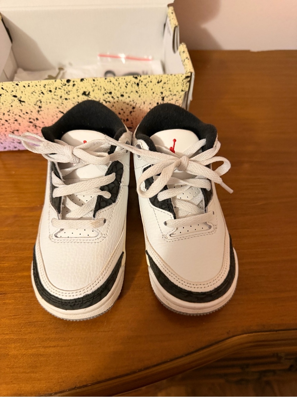 Nike Air Jordan 3 Retro White and Black Sneakers with Red Detail
